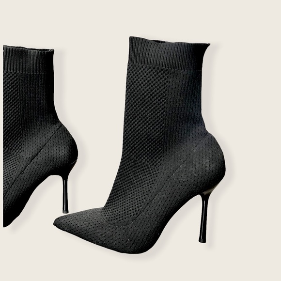 Zara Trafaluc Black Stretchy Sock Mesh Pointed Toe Ankle Boot Stiletto Heels - Picture 11 of 16